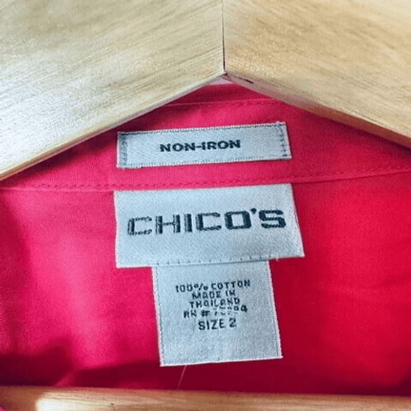Chico’s no iron 3/4 sleeve fuchsia pink pleated boxy swing button down 3.5 18 XL - Picture 8 of 10